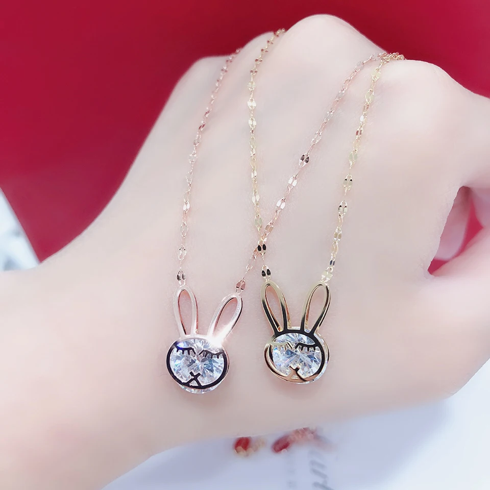 The Rabbit Zircon Pendant Necklace Titanium Stainless Steel Rose Gold Chain Necklace Inlaid Zircon Fashion Trendy Women Jewelry