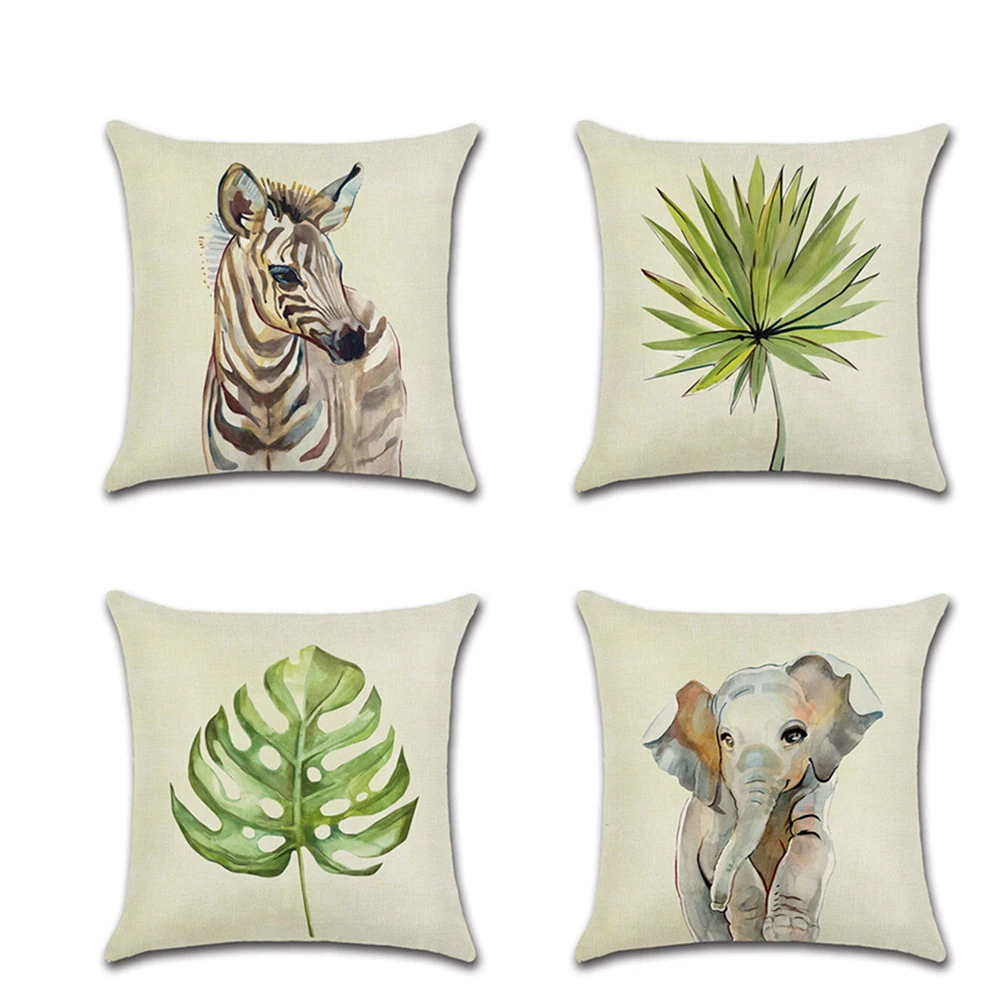 

Linen Cushion Cover Decorative Nordic Style Pillowcase Tropical Botanic Leaves 45*45cm Cartoon Animals Pillow Case