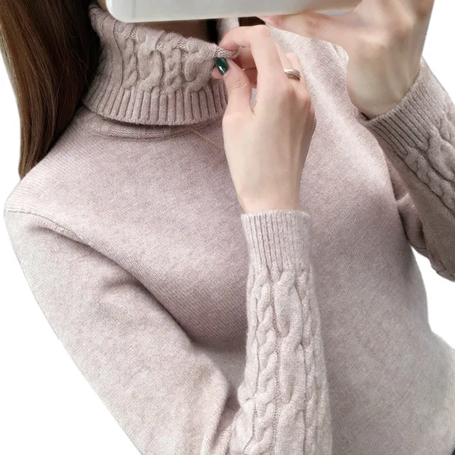 Women Sweater Turtleneck Pullovers Autumn Winter Sweaters New 2021 long sleeve Thick Warm Female Sweater Khaki 1