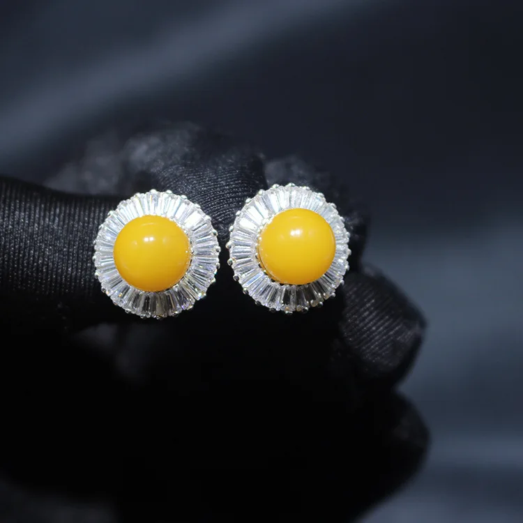 

9-10mm Old Beeswax S925 Silver Earrings Micro Pave Import Ladder Party Zircon Distinguished Fashion Earrings Japanese Korean Ver
