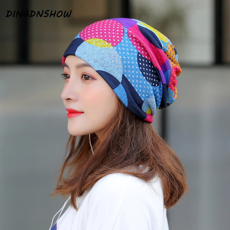 

[DINGDNSHOW] 2019 Brand Bonnet Hat Lady Wool Print Beanies Hat Warm Winter Cap Candy Women Skullies Cap