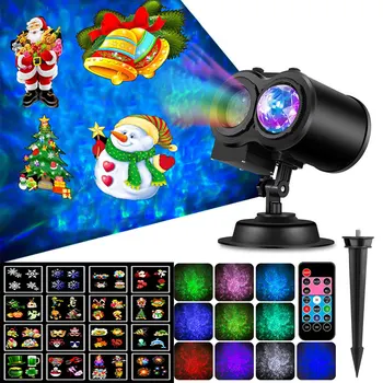 

Home LED Spotlight Projector With Remote Control Waterproof Landscape Flood Light Christmas Party Water Wave Lamp