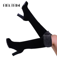 RIBETRINI/зимние женские сапоги до колена г. Зимняя обувь на меху на высоком каблуке женские зимние сапоги на платформе Большие размеры 35-48