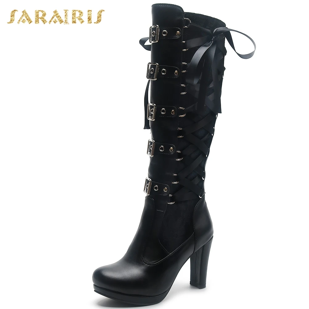 

Sarairis 2020 Big Size 43 Hot Sale Platform Mid Calf Boots Woman Shoes Women Chunky High Heels Zip Up Lady Boots Woman Shoes