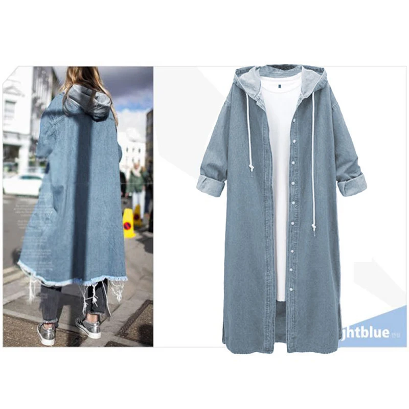 Новые модные пальто размера плюс, L-4XL джинсовые куртки с капюшоном, повседневные свободные пальто с длинным рукавом, весна-осень, Demine верхняя одежда, женские топы
