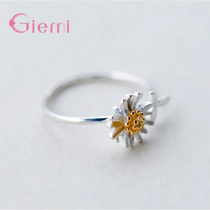 925 Sterling Silver Daisy Flower Rings Adjustable for Women Girl Opening Rings Personality Vintage Finger Jewelry