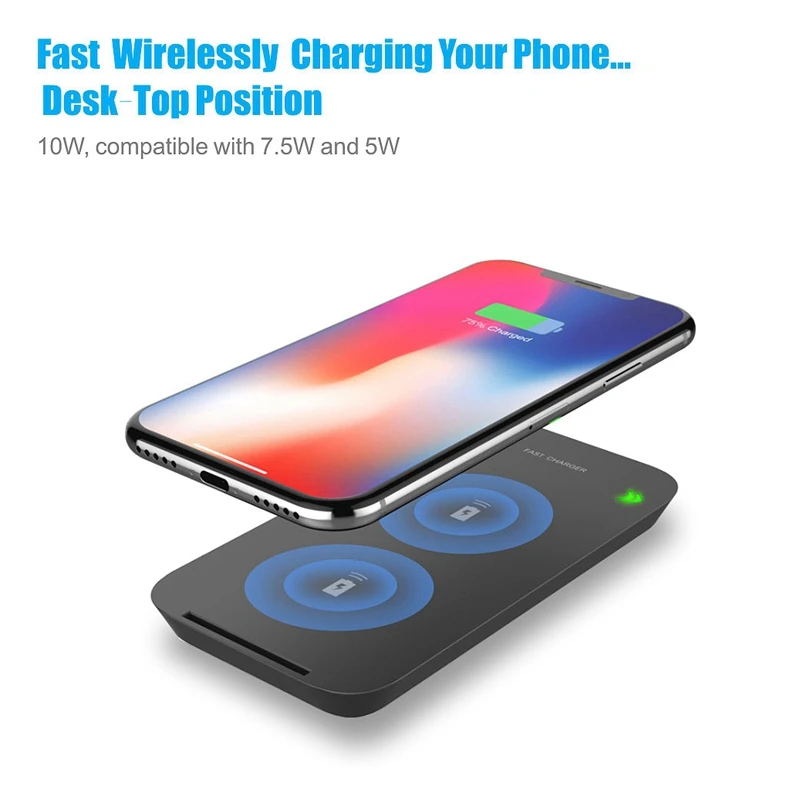 10 Вт 2 катушки Беспроводное зарядное устройство для iPhone X/XS Max XR samsung S9 Note 9 10 Xiaomi Многофункциональный Qi беспроводной зарядный коврик