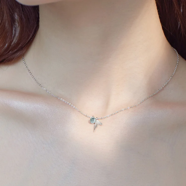 Yong Cheng 925 Серебряное мужское ожерелье с рыбьим хвостом и хвостом из голубой пены, колье для студентов из серии Fresh MORI