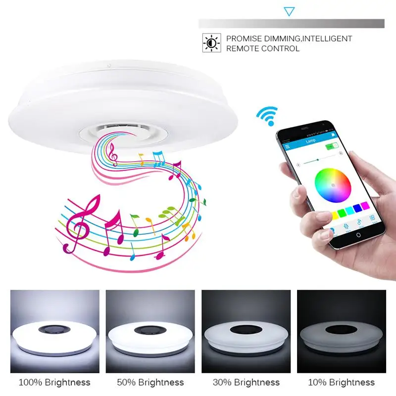 Умная Музыка Светодиодный потолочный светильник RGB с регулируемой яркостью приложение дистанционное управление современный Bluetooth свет спальня потолочные светильники лампа 36 Вт 60 Вт