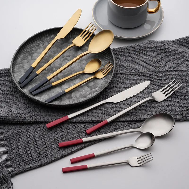 

Luxury Western Tableware Stainless Steel Cutlery Golden Fork Knife Dinnerware Set Knife Fork Spoon Steak Dessert Kitchen Tools