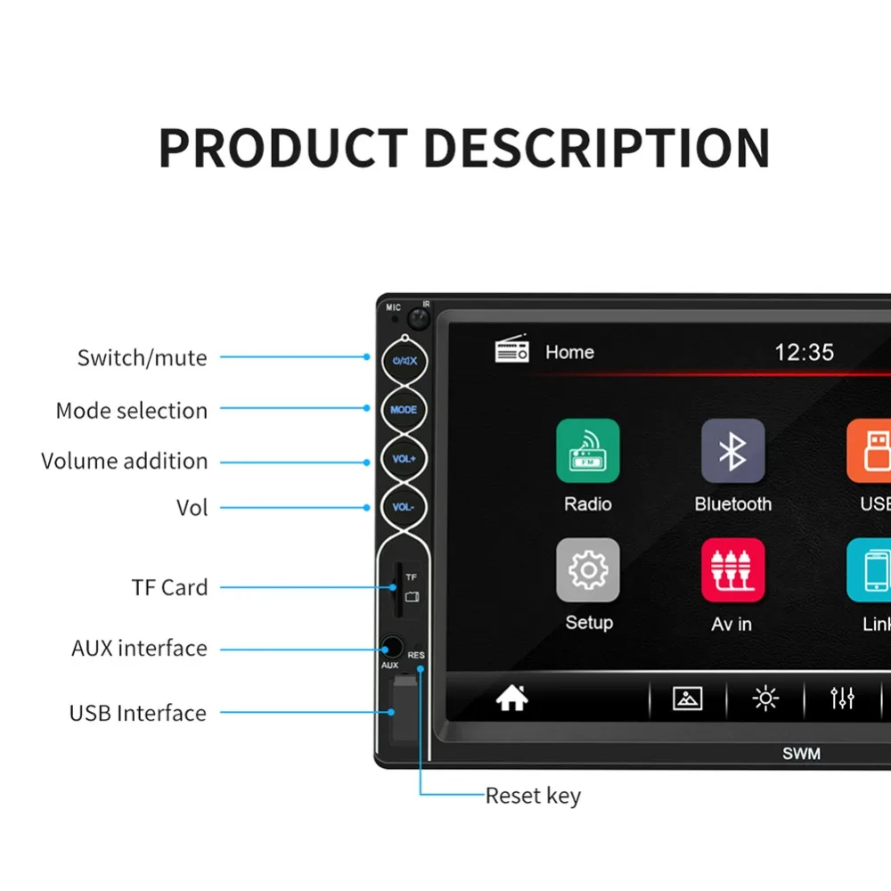 Bluetooth плеер стерео радио автомобиль 7 дюймов 2Din автомобиль MP5 плеер FM сенсорный экран Зеркало Ссылка USB/AUX