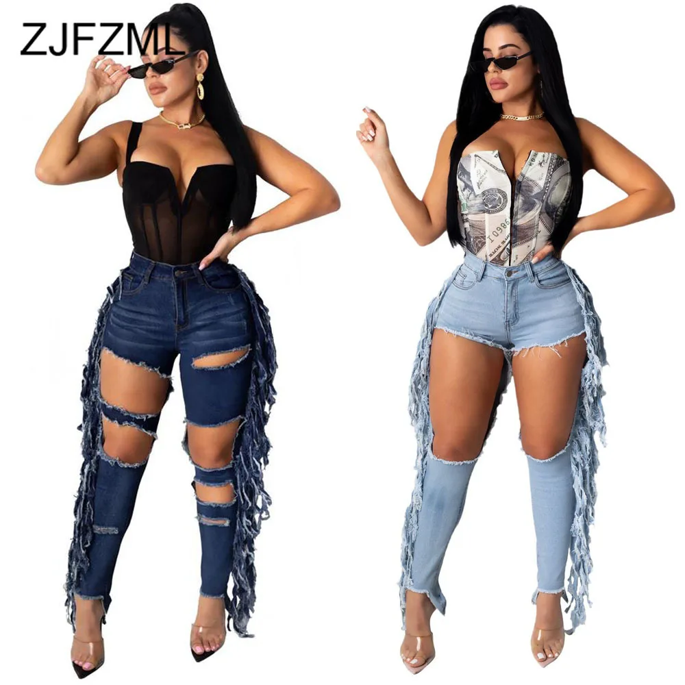 jeans with tassels on the side