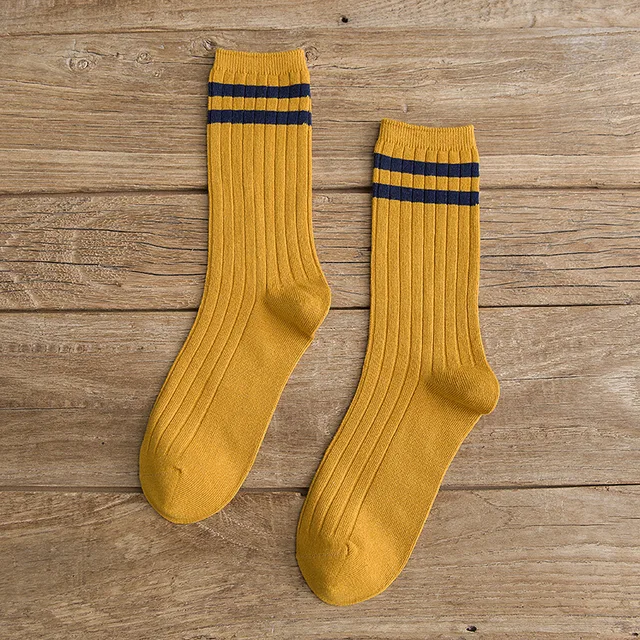 Japanese Loose Socks High School Girls Harajuku Socks Solid Colors Needles Knitting Striped Cotton Socks Women yellow blue black Y01-3