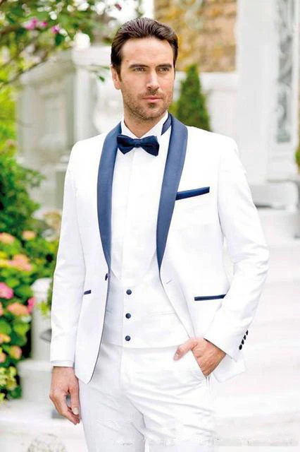 Traje de novio blanco para esmoquin con solapa azul, de boda, ajustado, barato _ - AliExpress Mobile
