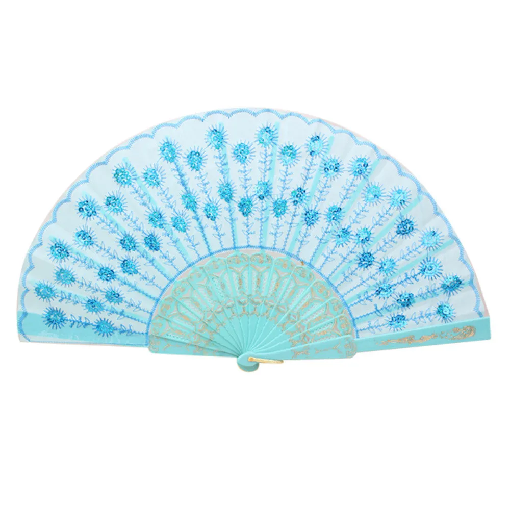 Bone color face sequin fan испанское кружево Шелковый складной ручной танцевальный веер цветочный узор для вечерние свадебные L0730