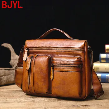 

2020 new Men's Bags genuine Leather Men Bags vintage Leather Handbags Retro Casual Shoulder Messenger Bags