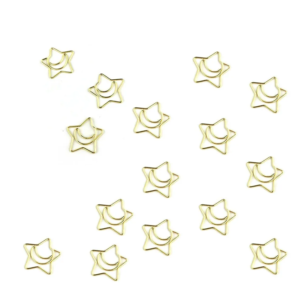 Paper Clips,Book Clips,Memo Holders 15pcs/box Gold Star Moon Metal Bookmark Paper Clips For Book Marker Binder Photo Memo Clip Stationery School Office Supplies