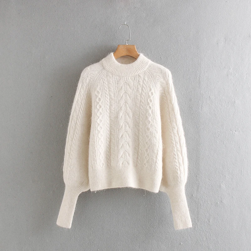 beige sweater Звездный Светлячок, осенний элегантный модный свитер с круглым вырезом и рукавами-фонариками, женский свитер, Осенний теплый шерстяной скрученный свитер - Цвет: beige sweater