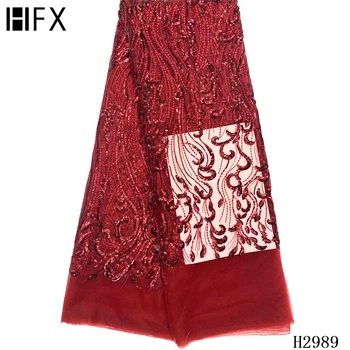 

African Lace Fabric Latest Sequin Lace Fabric Nigeria High Quality French Red Tulle Lace Fabric for Wedding Party Dress F2989
