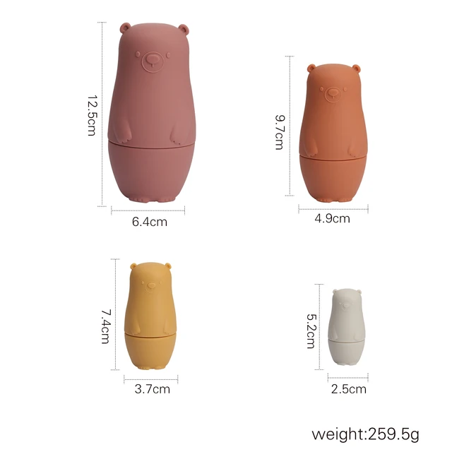 4PCS  Baby Silicone Matryoshka Doll Cute Bear Shape Russian Nesting Dolls Poupee Russe Kids Early Educational Toy Children Gifts 6