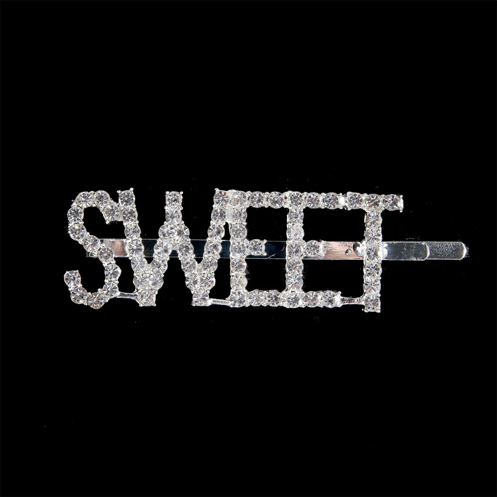 sweet 1 шт. блестящие заколки для волос с буквами, хрустальные стразы, слово, женская заколка для волос, Стайлинг, заколка для волос с алмазным боссом, Шпилька для волос с горным хрусталем - Цвет: sweet