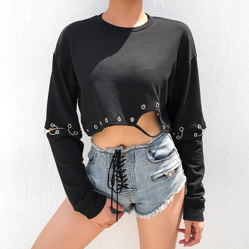 

SUCHCUTE Female T-Shirt Metal Chain Patchwork 2019 Summer Gothic Modis Harajuku Korean Party Club Topic Ulzzang Korean Style Top