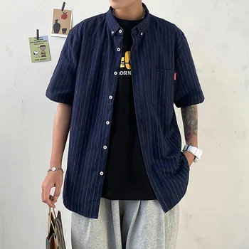 

Men's Clothing 2020 Summer New Youth Striped Short-sleeved Men's Shirt Couple Shirt Men