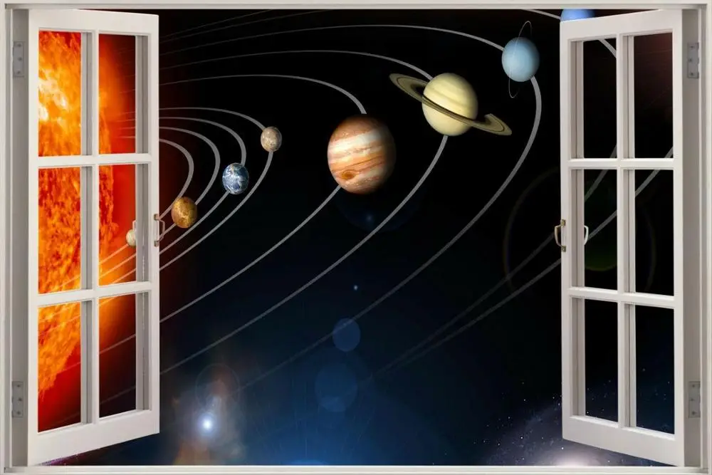 

4Style Choose Window Space Planets Stars Art Film Print Silk Poster for Your Home Wall Decor 24x36inch