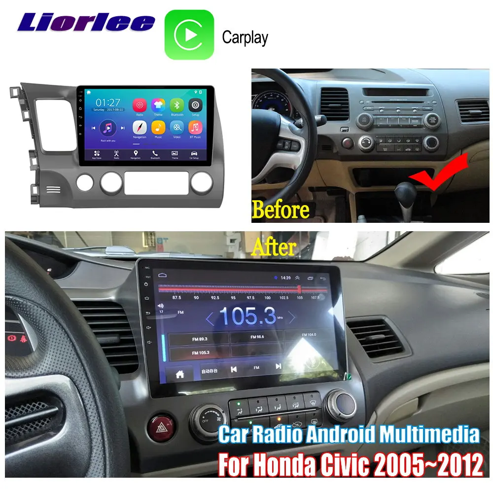 

Liorlee For Honda Civic 2005-2012 Car Android Radio Carplay GPS Navi maps Navigation HD Screen Multimedia Player Stereo