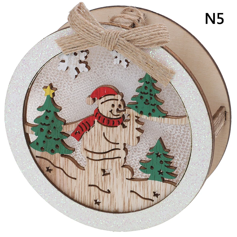 Luminous Santa Snowman Deer Hanging Pendant Christmas Tree Wooden Glowing Ornament Star Round Shape LED Light Decoration - Цвет: 5