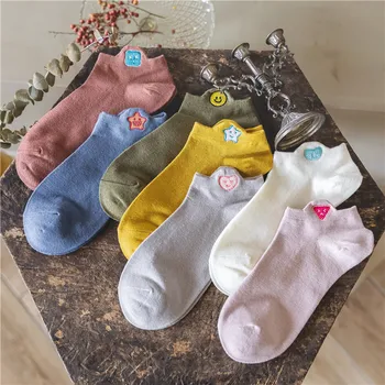 

Ins Original Cartoon Embroidery Fuuny Socks Women Solid Casual Comfortable Ankle Socks For Ladies Sweat Absorption Cotton Sox