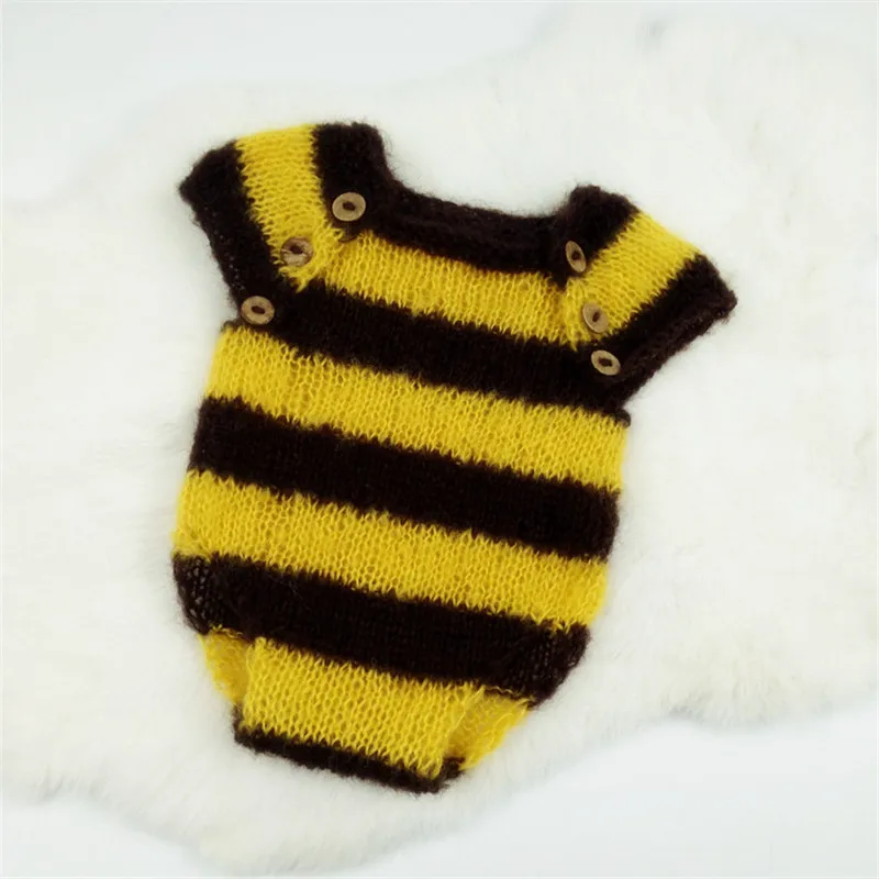 Реквизит для фотосессии новорожденных, мохеровый комбинезон с подходящей шляпой, полный комплект, костюм пчелы для новорожденных, реквизит для фотосессии