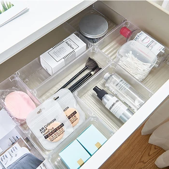 

5-Size Desk Set Bathroom Tray Dividers Versatile Storage Bins Plastic Trays Divider Container for Dresser Makeup Kitchen