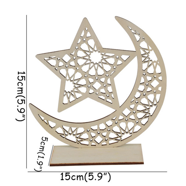 Eid Mubarak Decorations for Home Wooden Table Stand Moon Plaque Hanging Pendant Islam Muslim Event Party Supplies