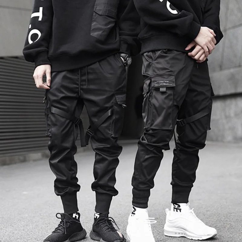 

New Hip Hop Boys Multi-pocket Elastic Waist Harem Pant Men Streetwear Punk Trousers Jogger Male Tactical Pants Black Cargo Pants