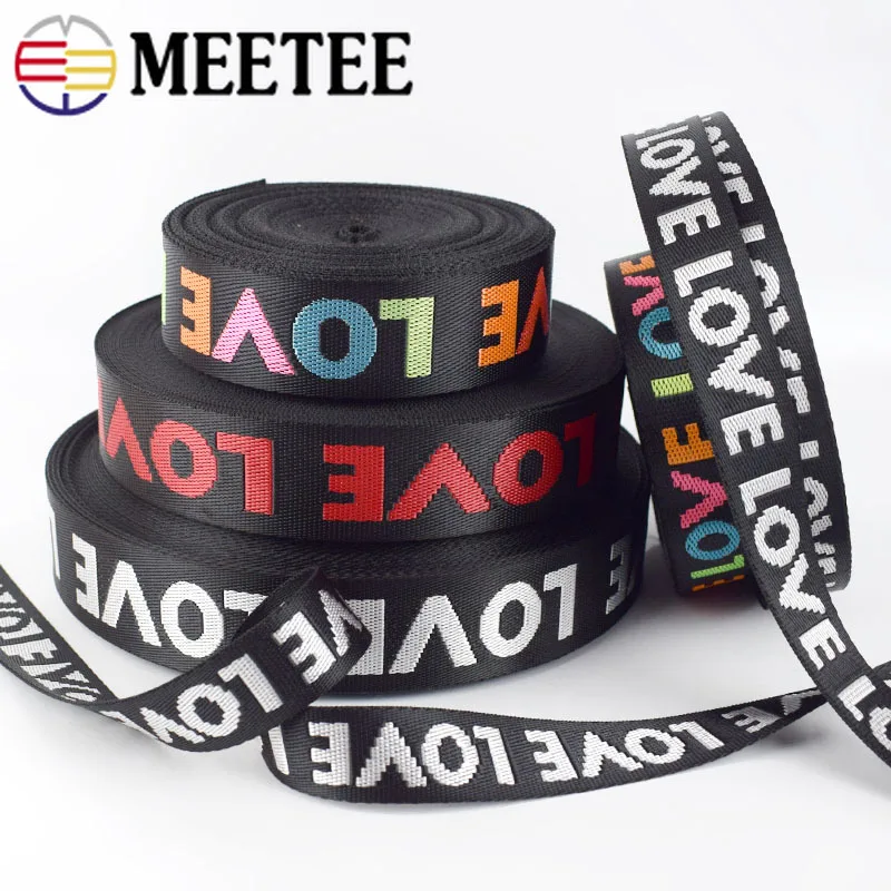 Meetee 8yards 25/38mm Width Nylon Jacquard Webbing Tape Ribbon LOVE Belt DIY Bag Shoulder Strap Garment Decor Sew Accessories|Тесьма| |
