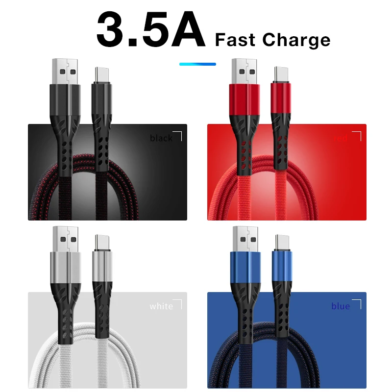 4 Color 3.5A Fast Charge Cable Data Line Type-C Type C USB C High Quality Safety Charging Cable Micro USB Cord Wire Mi 9 9T Pro