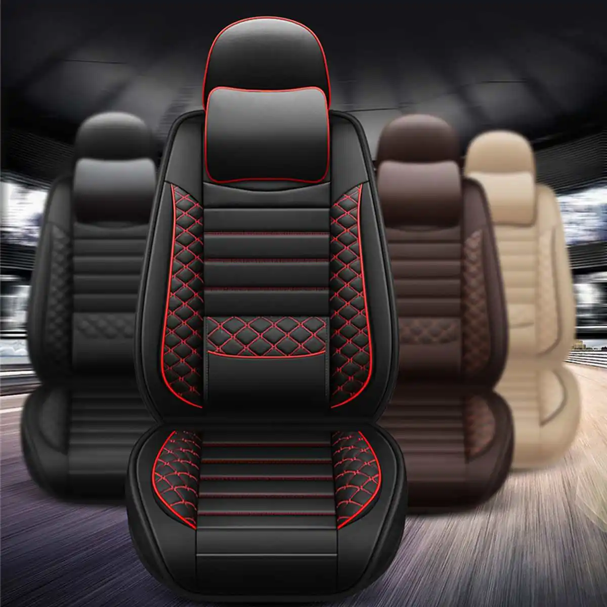 

For 5-Seat Car Full Set PU Leather Car Seat Cushion Cover with Headrests Racing Auto Seat Pad for Hyundai solaris/Toyota/Lexus/