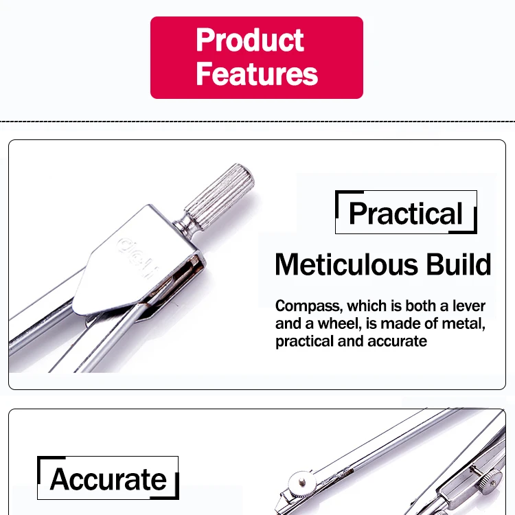 deli bússola de desenho ferramenta escolar de desenho multifuncional em aço inoxidável para peças
