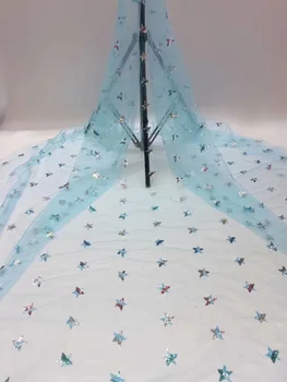 

Hot sale French Net Lace Fabric ARF24 colorful sequins made stars pattern new arrival wholesale price Tulle Lace Fabric