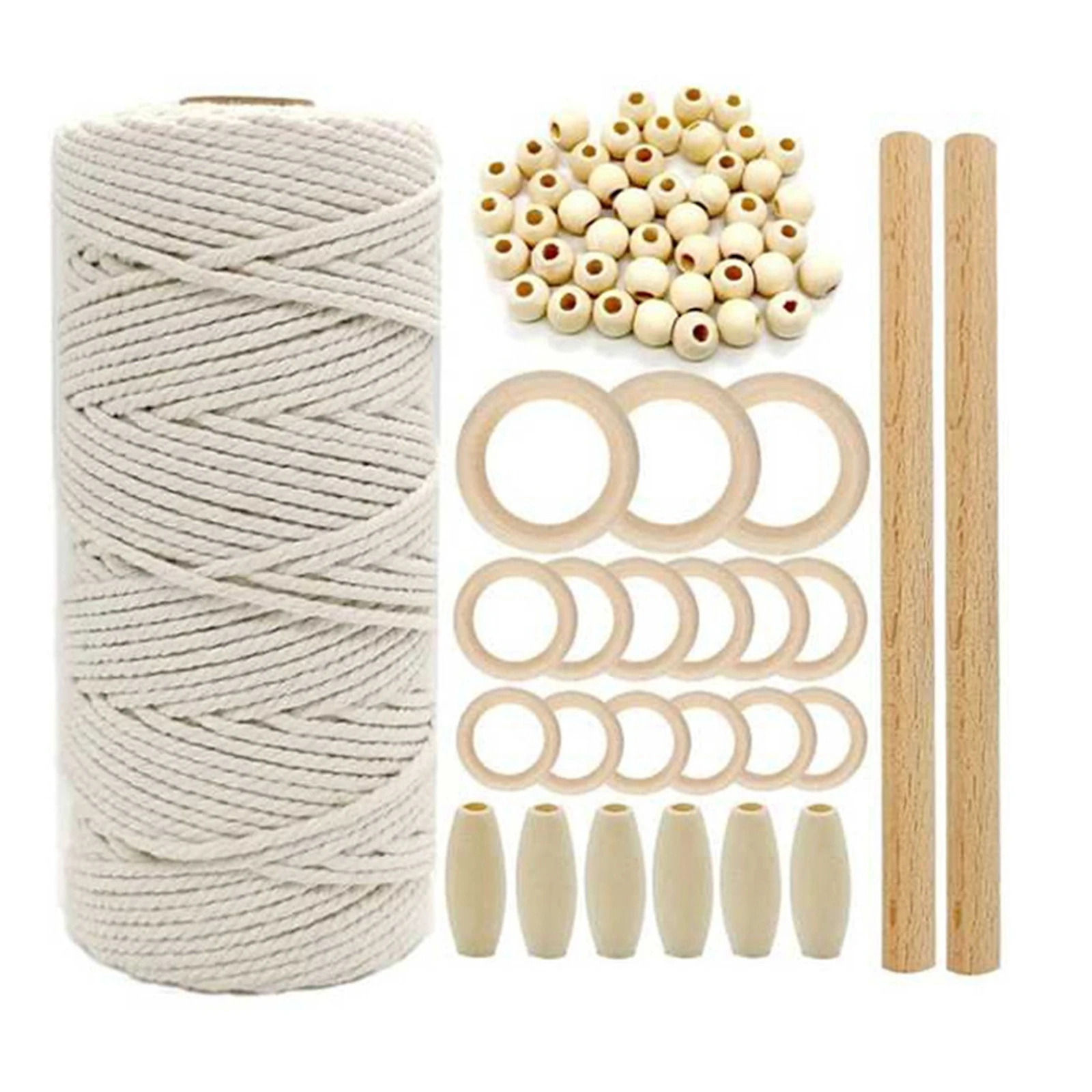 

Macrame Cord Natural Cotton Rope With Wood Ring Wood Stick For DIY Teether Macrame Kit Wall Hanging Plant Hanger