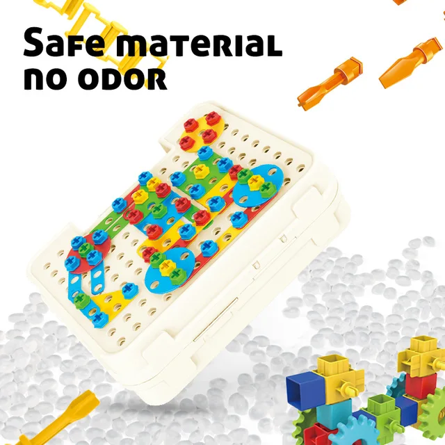 Boys DIY creative puzzle building blocks 3D gear set assembly rotatable drill screws children's educational toys 4