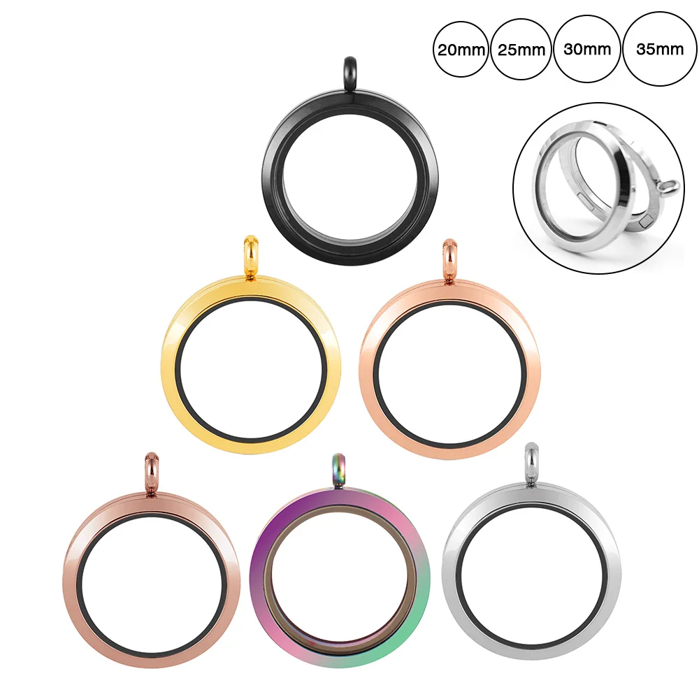 Wholesale Magnetic Opening Glass Floating Charms Living Lockets 20mm 25mm 30mm 35mm 316L Stainless Steel Round Locket Pendant 3