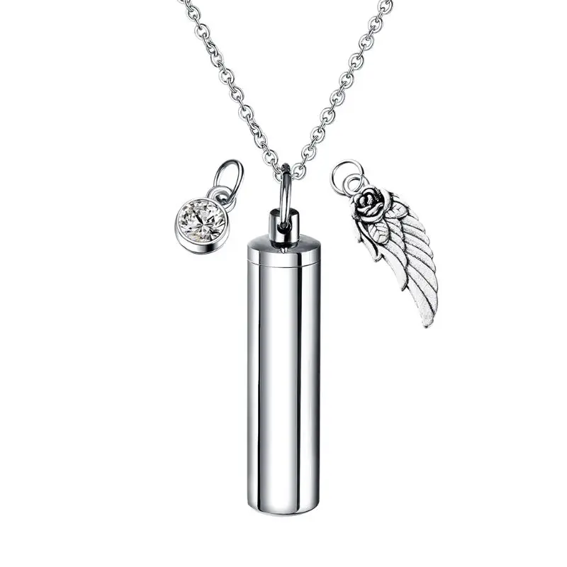 Ювелирный цилиндр для кремации из нержавеющей стали, домашнее животное ожерелье с урной на память, Крыло ангела - Цвет: 2
