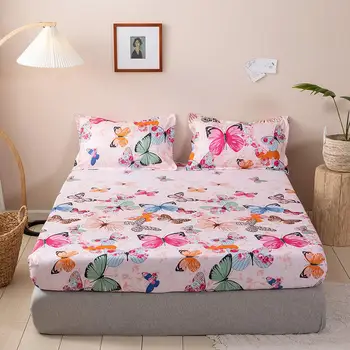 

Beautiful Colorful Butterfly Printed Fitted Sheet Bed Sheet and Pillowcases Elastic Band Sheet Mattress Cover Soft Bed Linens