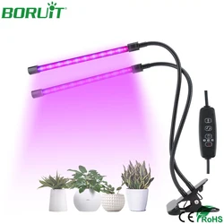BORUiT – lampe horticole de croissance LED, dc 5v, USB, spectre complet, Double tête, éclairage pour serre/chambre de culture hydroponique, plantes d'intérieur, avec pince 