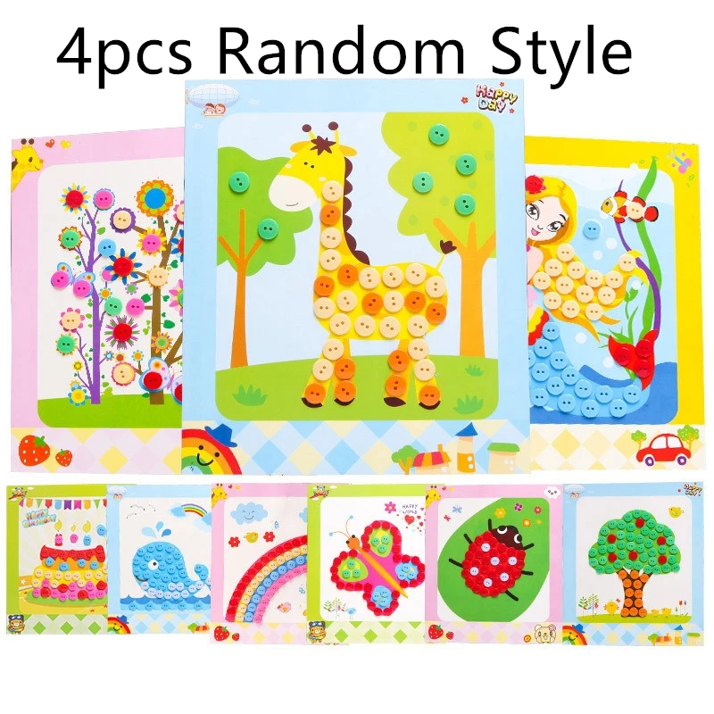 4pcs Random Style 4 шт. Детские DIY кнопки наклейки игрушки для рисования смешная игра ручной работы художественный класс живопись Рисование ремесло набор детей раннего образования - Цвет: 4pcs Random Style