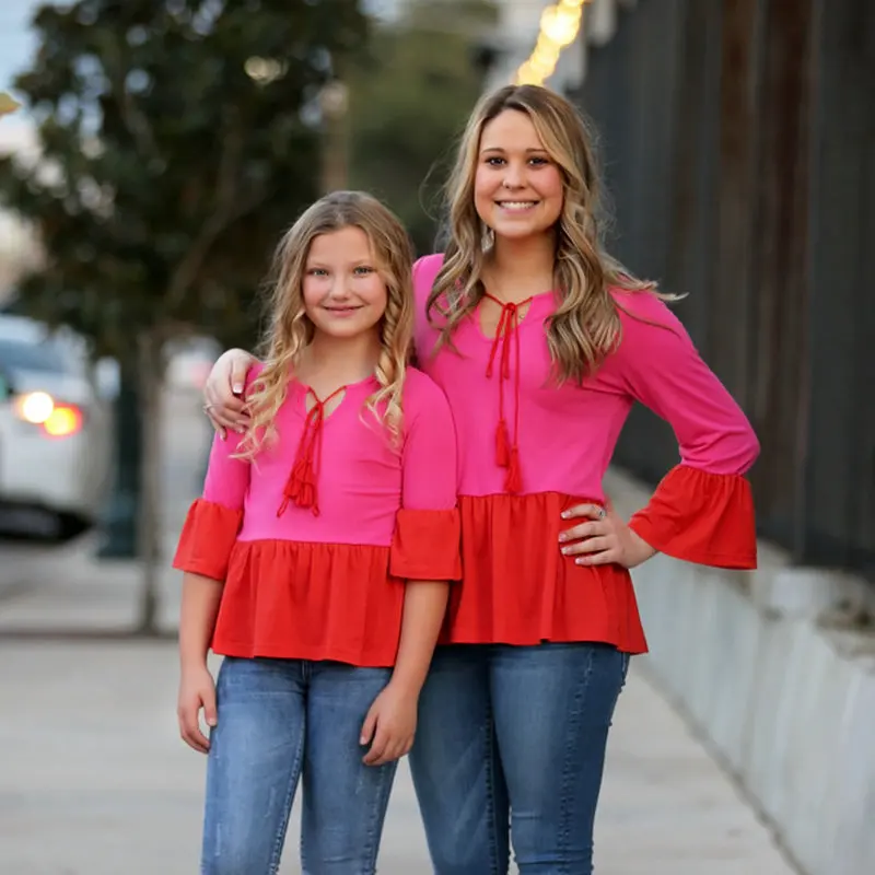 

2020 New Year Mother And Daughter T-shrt Patchwork Family Matching Tshirt Clothes Half Sleeve Princess Mommy And Me Tee Outfits
