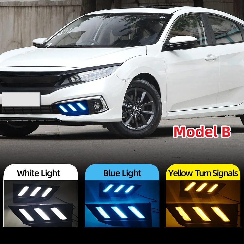 CSCSNL 2 шт. светодиодный DRL для Honda Civic седан с движущимся сигналом светодиодный противотуманный фонарь крышка дневной ходовой светильник