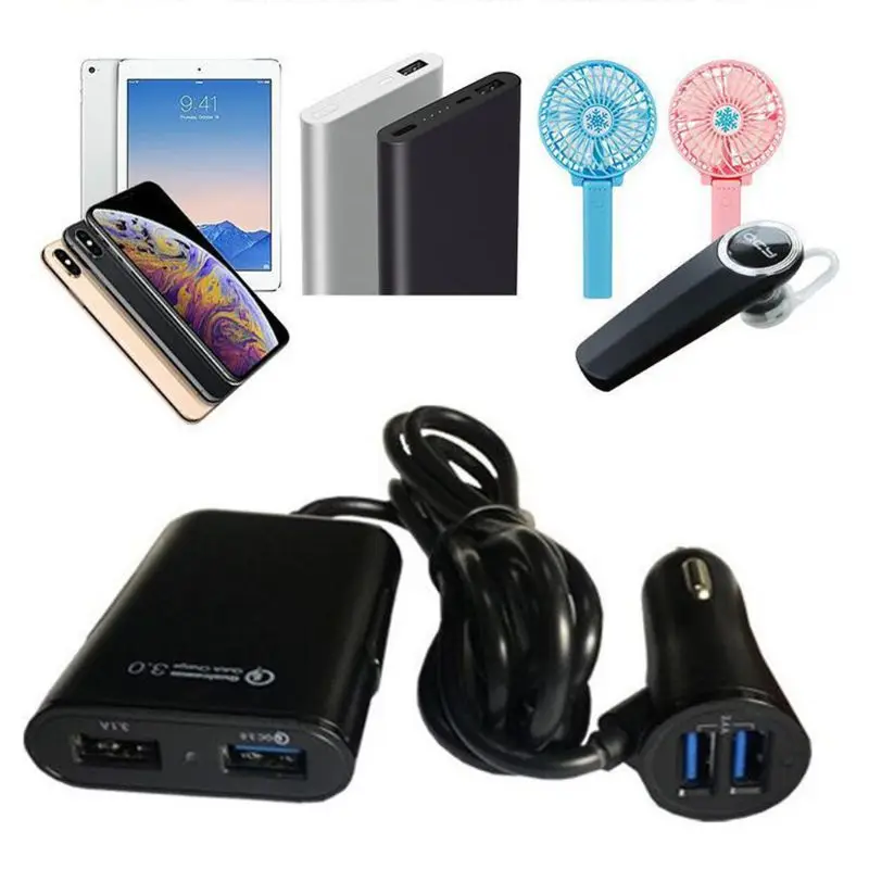 Универсальное автомобильное зарядное устройство с 4 usb-портами, Передняя Задняя часть сиденья QC3.0, быстрая зарядка для телефона